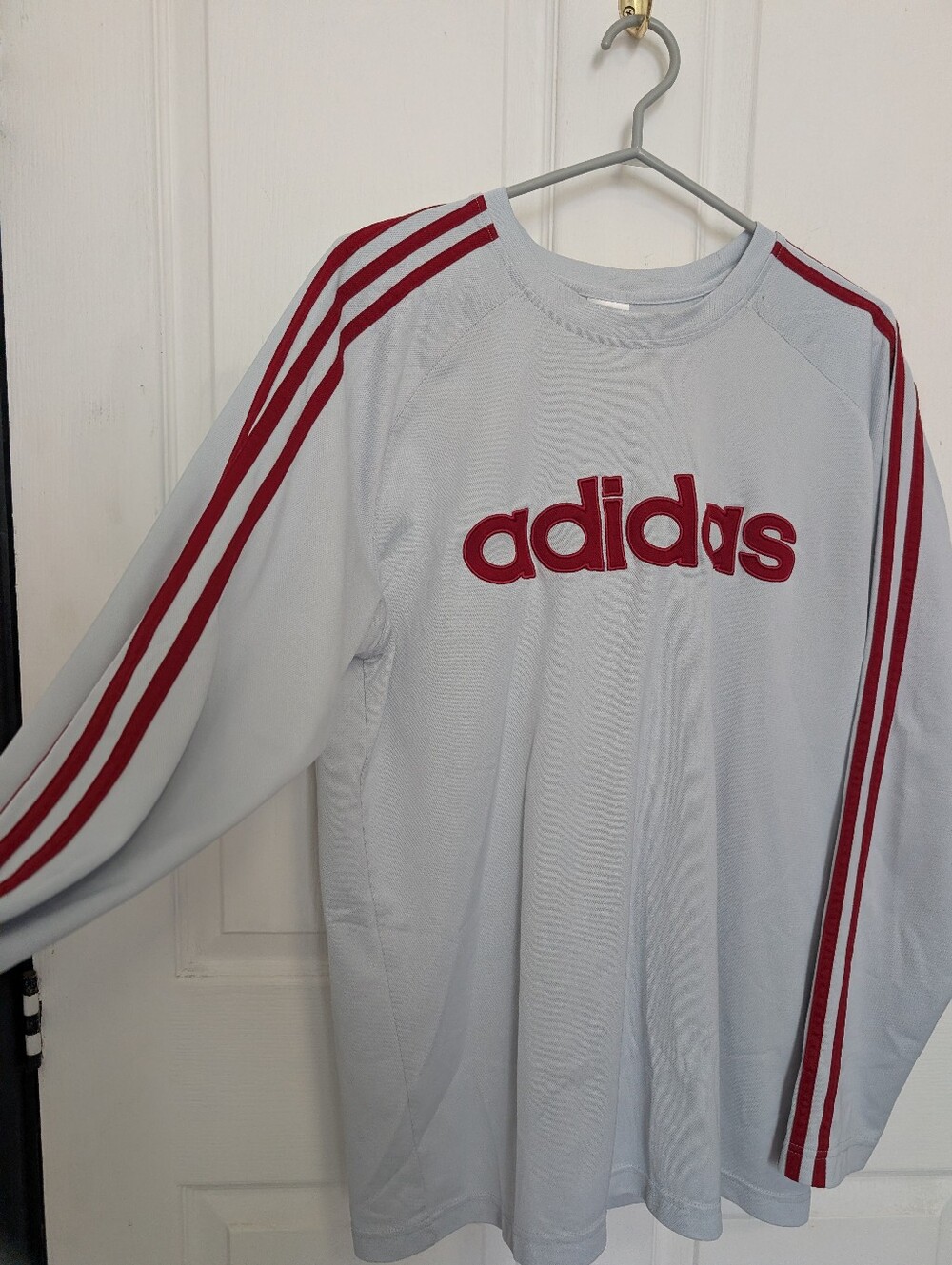 adidas Men's Light Gray Long Sleeve Top with Red Logo